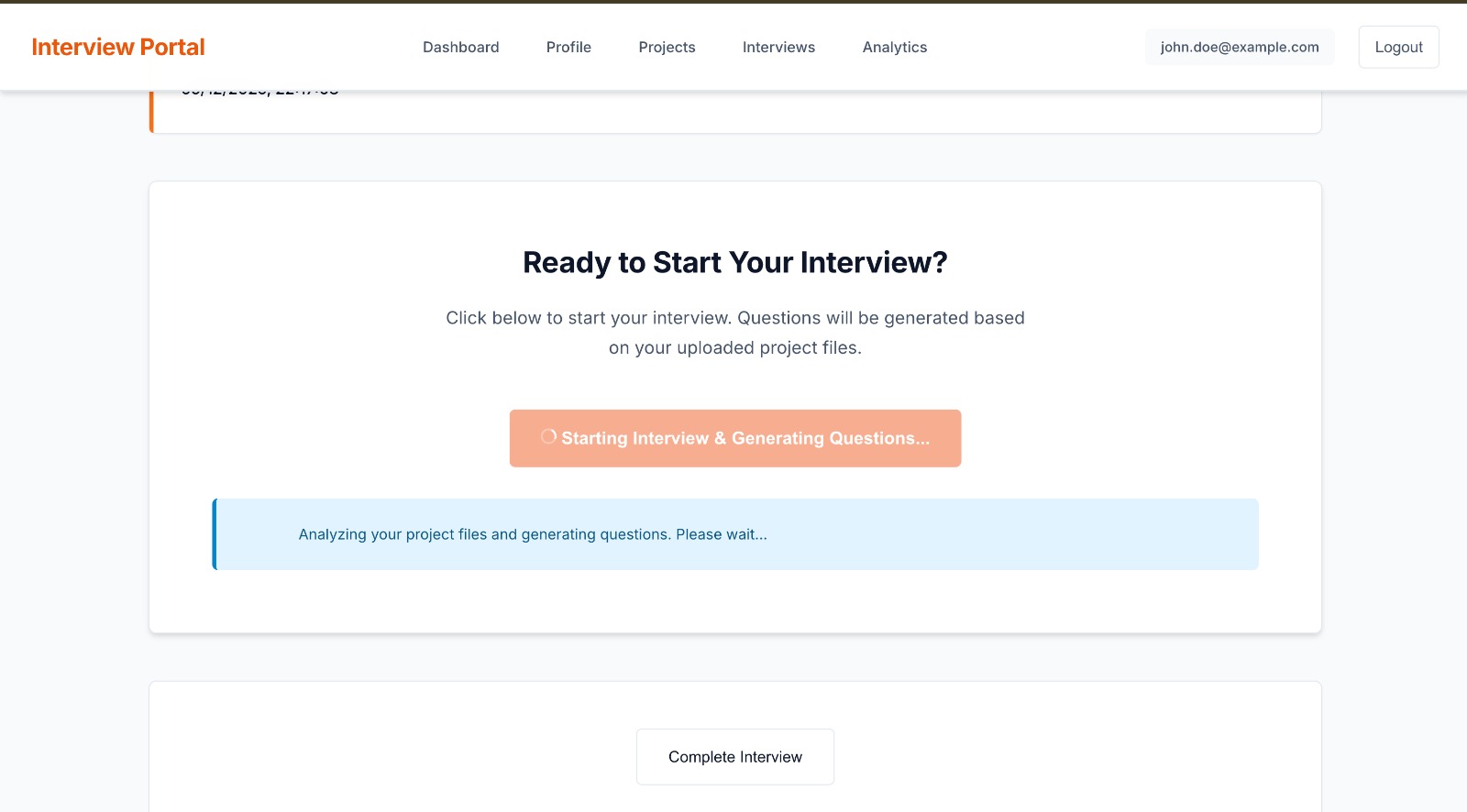 AI Interview Portal Dashboard